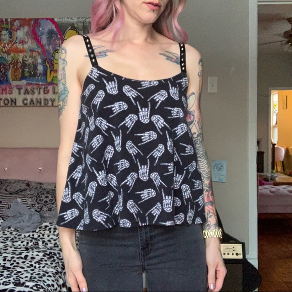Skeleton Hand & Spike Strap flowing tank 💀🖤🤘 - Picture 1 of 10